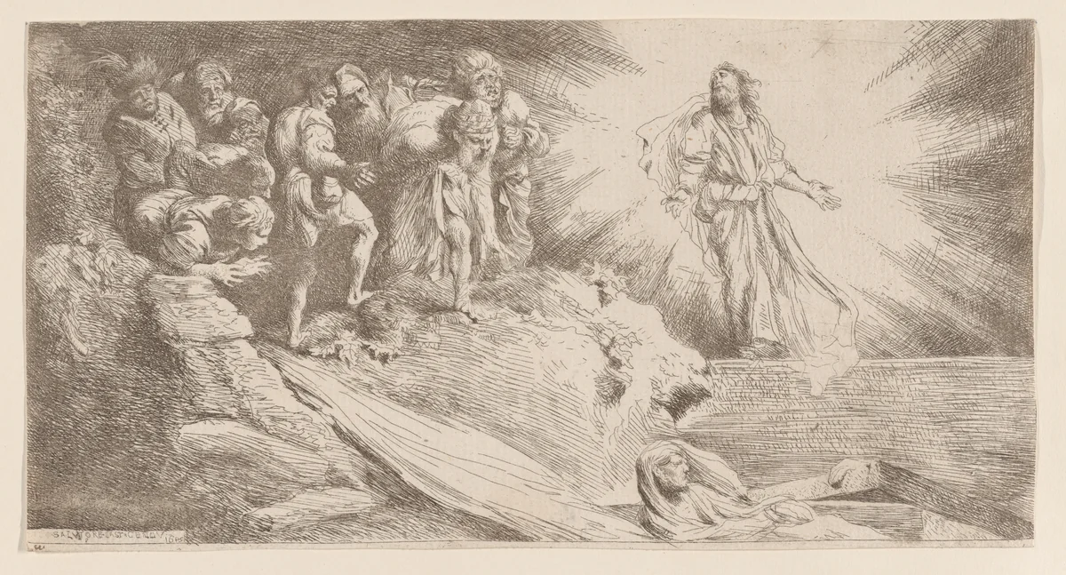 Resurrection of Lazarus by Salvatore Castiglione, print, 1645