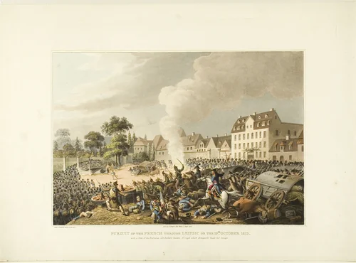 Pursuit of the French Through Leipzig by John Augustus Atkinson, print, 1813