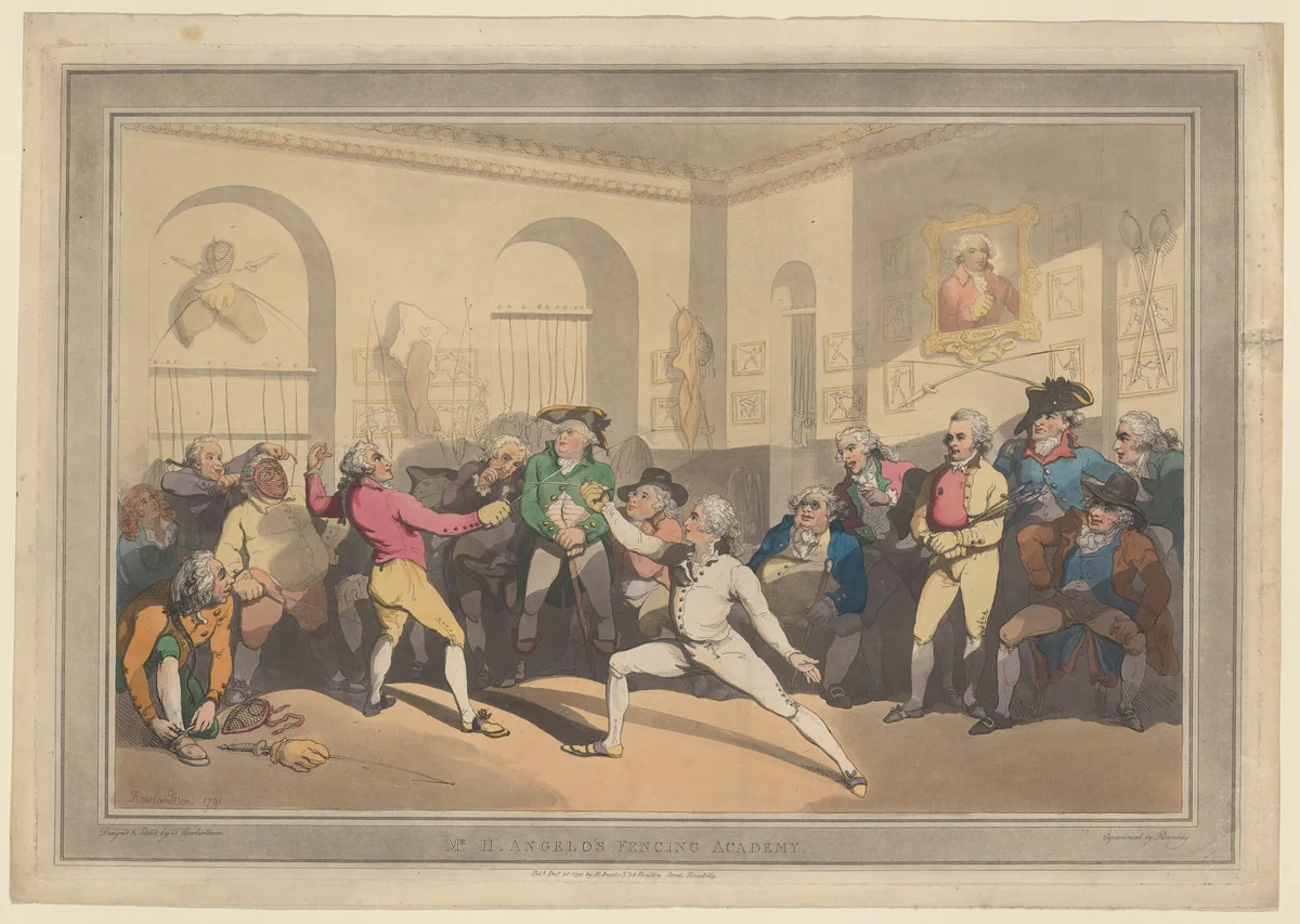 Mr. H. Angelo's Fencing Academy by Thomas Rowlandson, print, 1791