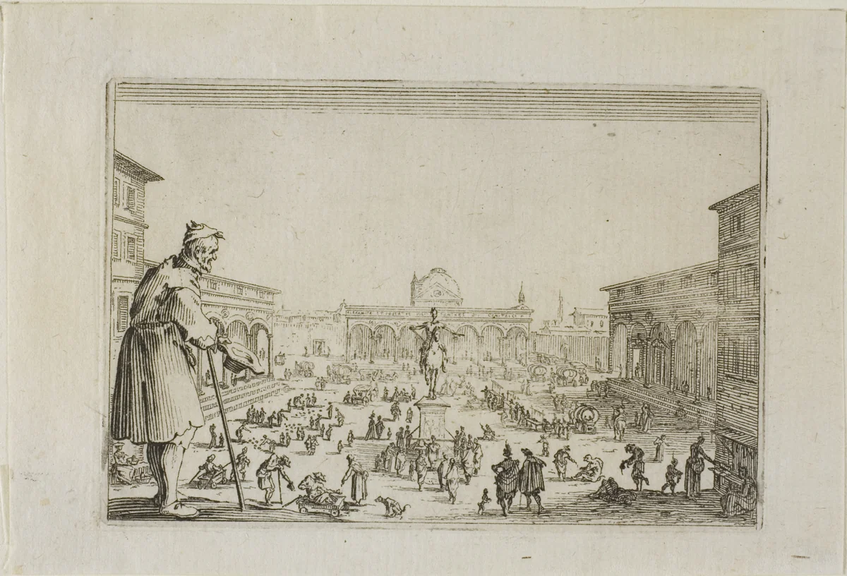 The March from the Palace of the Annunciation to Florence, from The Caprices by Jacques Callot, print, 1617-1627