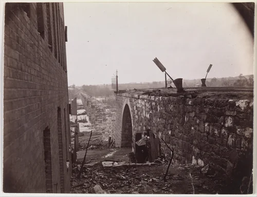 Ruins of Richmond & Petersburg Railroad Bridge, Richmond, Virginia by Alexander Gardner, photograph, 1861-1865