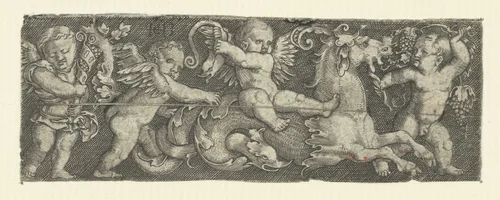 Fries met vier putti en een zeepaard by Unknown, print, 1510-1569