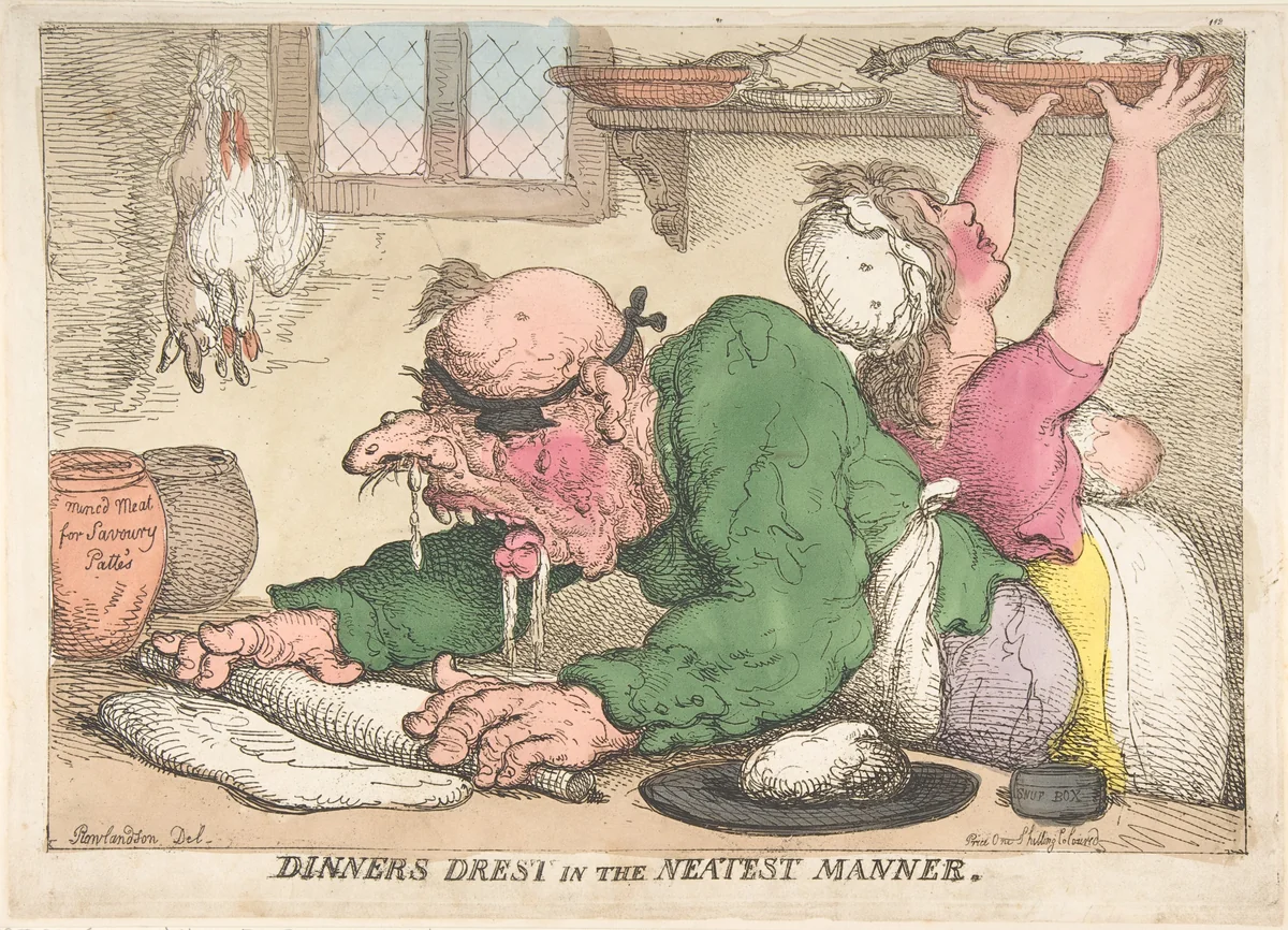 Dinners Drest in the Neatest Manner by Thomas Rowlandson, print, 1811