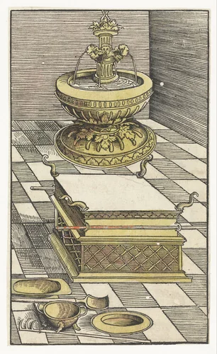 Brandofferaltaar en wasvat in tabernakel by Lucas Cranach, print, 1523-1526