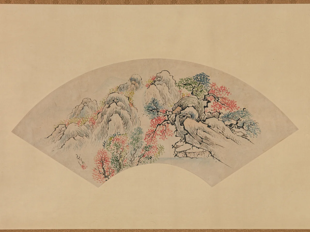 Autumnal Landscape with a Waterfall by Ike Gyokuran, painting, 1728-1784
