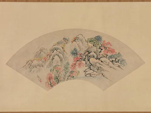 Autumnal Landscape with a Waterfall by Ike Gyokuran, painting, 1728-1784