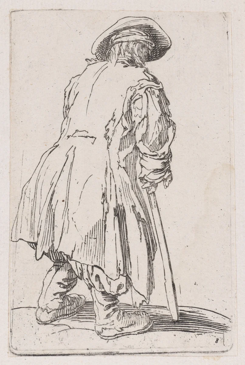 Reverse Copy of Le Vieux Mendiat a une Seule Béquille (The Old Beggar with One Crutch), from Les Gueux suite appelée aussi Les Mendiants, Les Baroni, ou Les Barons (The Beggars, also called the Barons) by anonymous, print, 1625-1700
