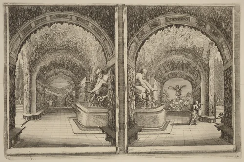 A Grotto Seen from Two Different View Points by Stefano della Bella, print, 1653