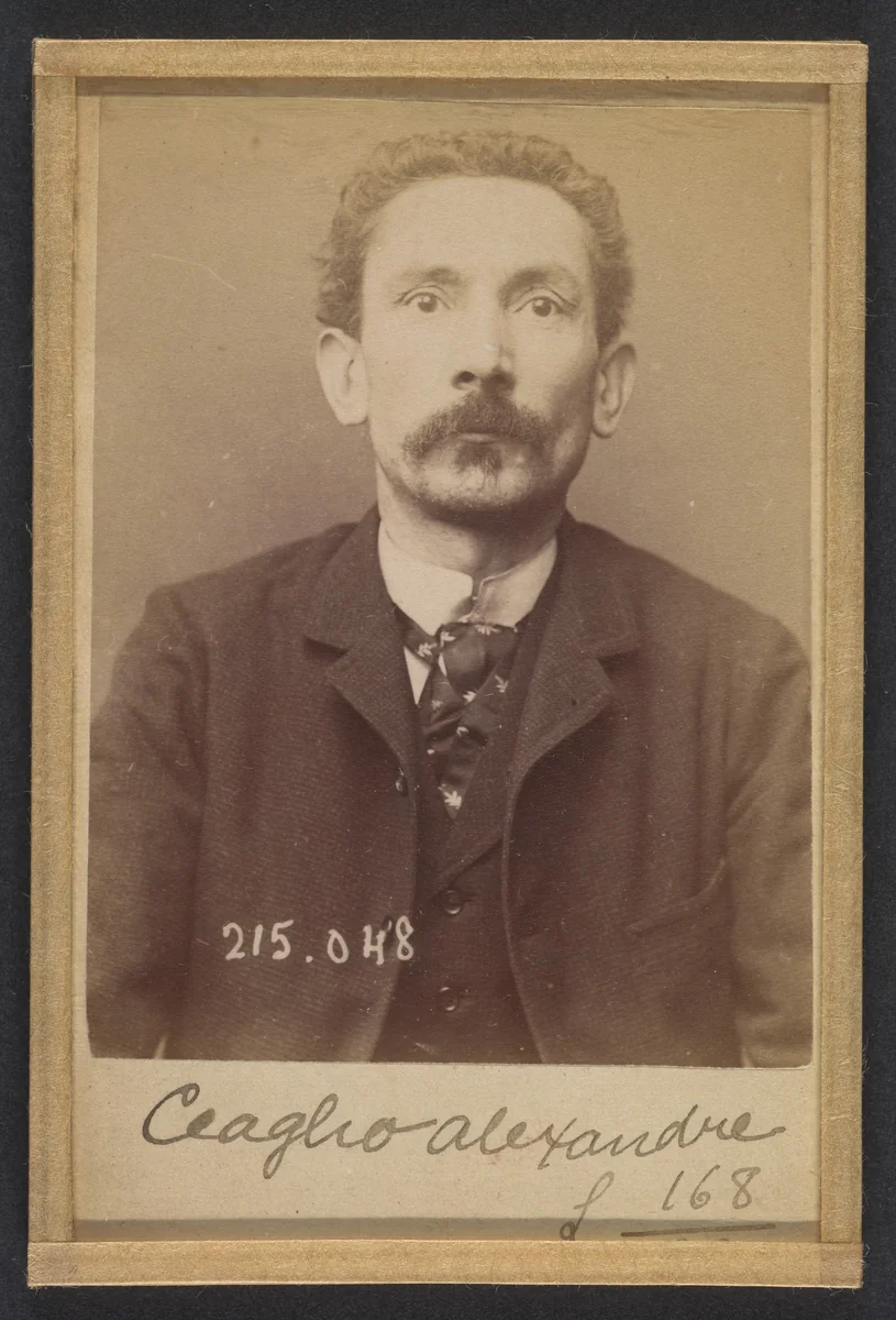 Ceaglio. Alexandre, Joseph. 42 ans, né à Turin (Italie). Employé de commerce. Anarchiste. 3/3/94. by Alphonse Bertillon, photograph, 1894