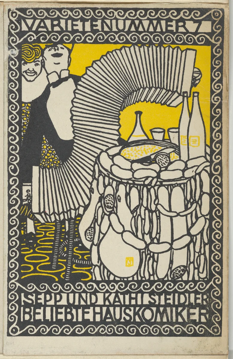 Variety Act 7: Sepp and Kathi Steidler, Popular House Comedians (Varietenummer 7: Sepp und Kathi Steidler, Beliebte Hauskomiker) by Moriz Jung, print, 1907