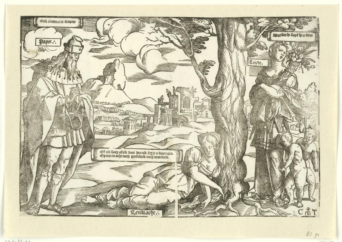 Allegorie met Eendracht, Vrede en Liefde by Unknown, print, 1539-1553