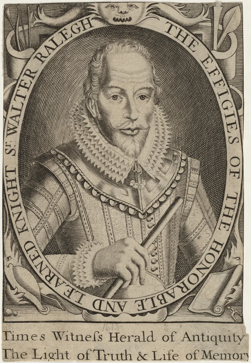 Sir Walter Raleigh by Anonymous Artist; Simon van de Passe, print, 1595-1647
