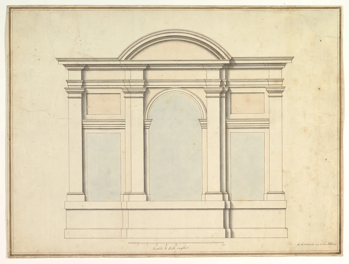 Elevation of Wall Decoration in the Villa Medici by Antonio Maria Visentini, drawing, 1688-1782