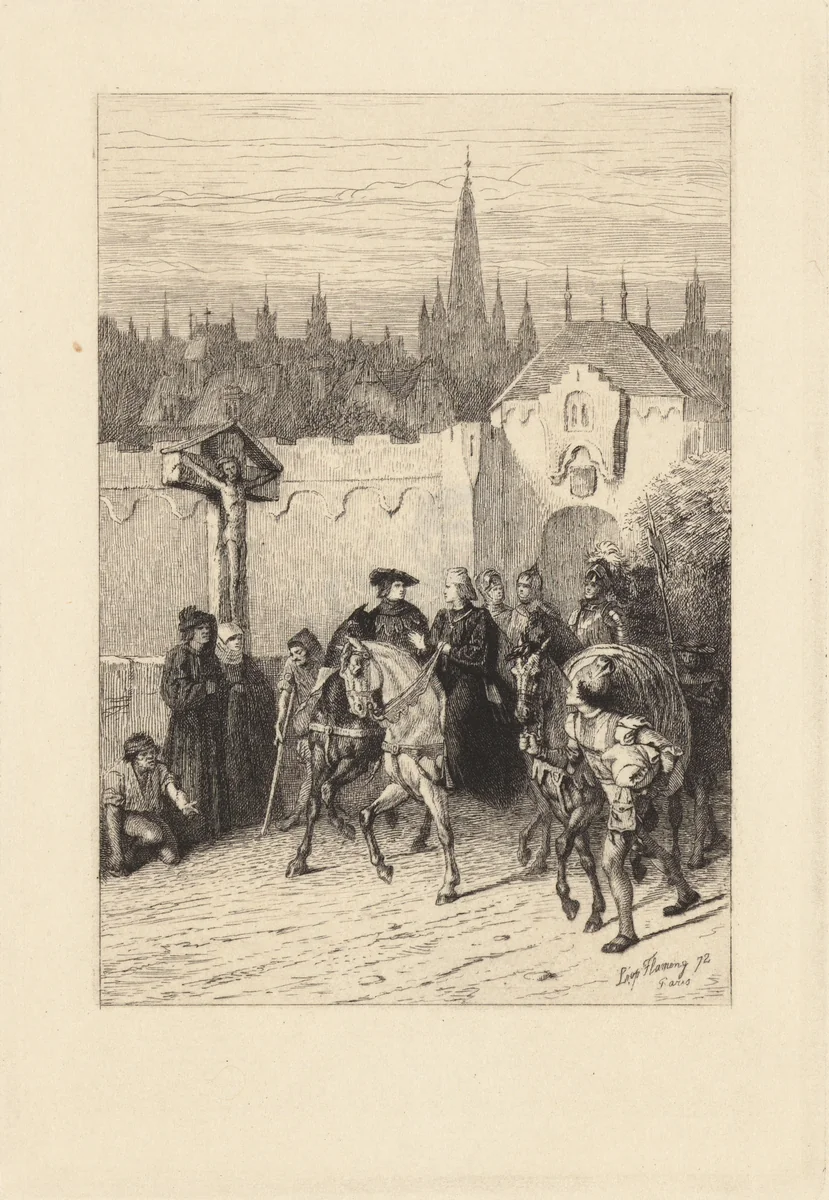 Le Mariage Imprévu, plate 2 from "The Decameron" by Léopold Flameng, print, 1868-1878