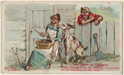 She Knew His Whiskers, from the Snapshots from "Puck" series (N128) issued by Duke Sons & Co. to promote Honest Long Cut Tobacco by W. Duke, Sons & Co., print, 1888