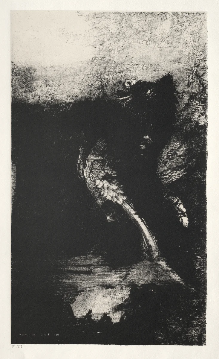 The Chimera with Green Eyes Turns, Bays by Odilon Redon, print, 1888