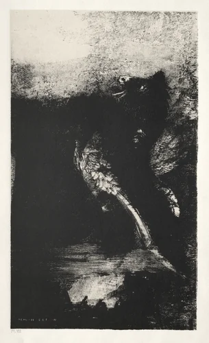 The Chimera with Green Eyes Turns, Bays by Odilon Redon, print, 1888