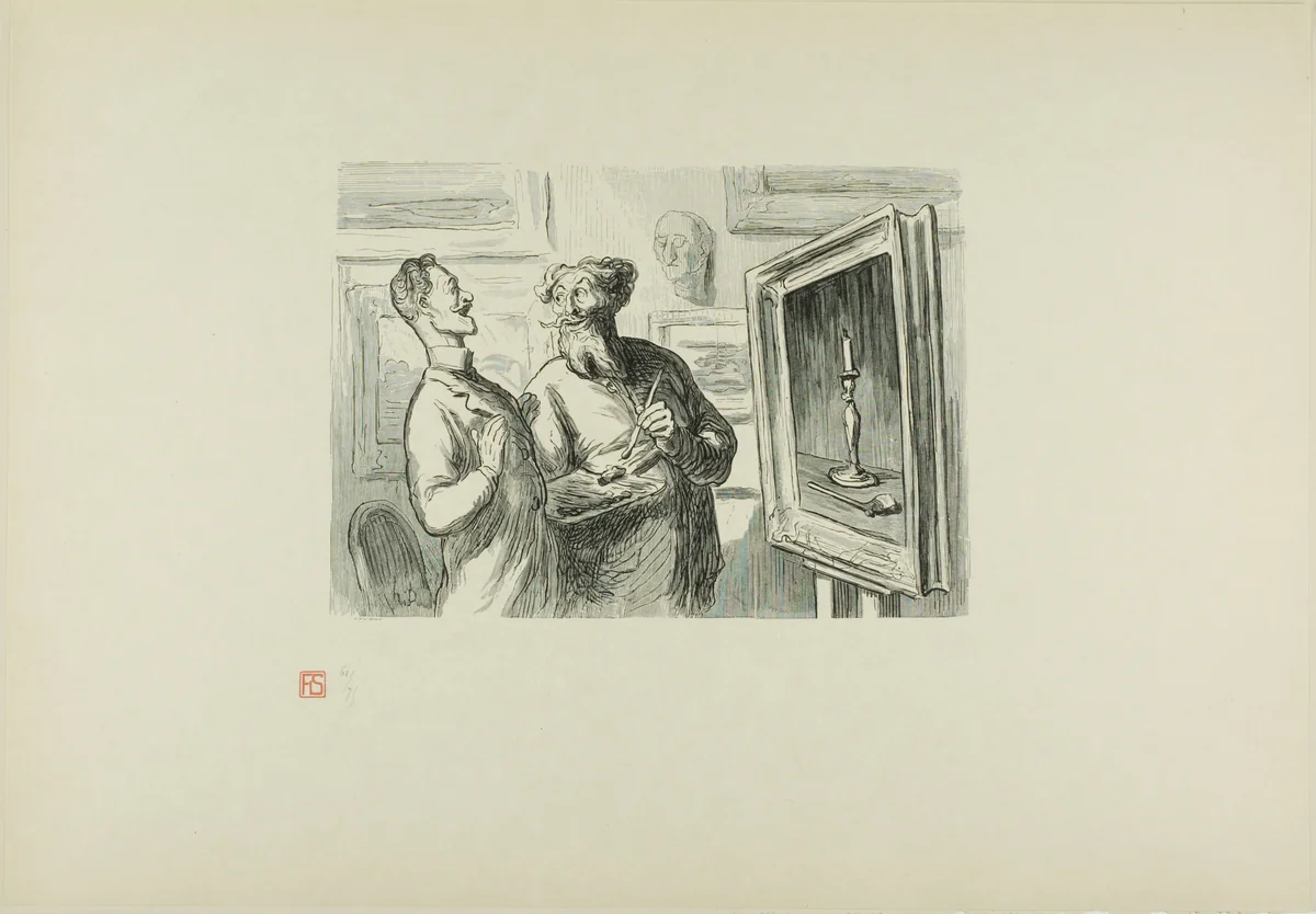 One Realist Will Always Find Another Realist who Admires His Work by Honoré-Victorin Daumier, print, 1869