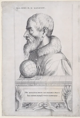 Self Portrait of the Artist and Coat of Arms of the Artist by Augustin Hirschvogel, print, 1518-1528