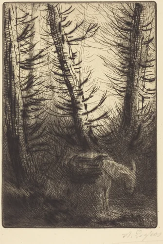 Farmer and His Donkey (Le fermier et son ane) by Alphonse Legros, print, 1837-1911