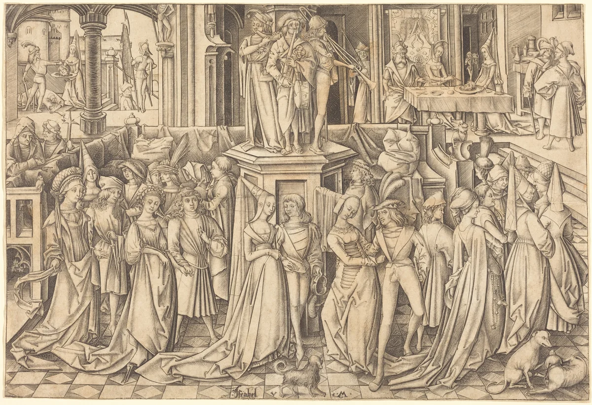 The Dance at the Court of Herod by Israhel van Meckenem, print, 1500