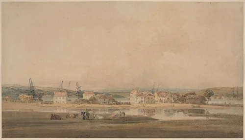 Village along a River Estuary in Devon by Thomas Girtin, drawing, 1797-1798