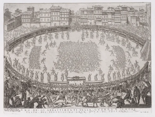 Reprint of Le Combat des Sections d'Infantrie (The Battle of the Sections of Infantry), from La Guerre d'Amour (Guerra d'Amore) (War of Love) by Jacques Callot, print, 1615-1900