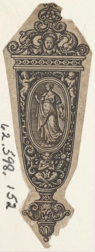 Design for a Knife Handle (Fragment from Manches de Coutiaus) by Johann Theodor de Bry, print, 1580-1600