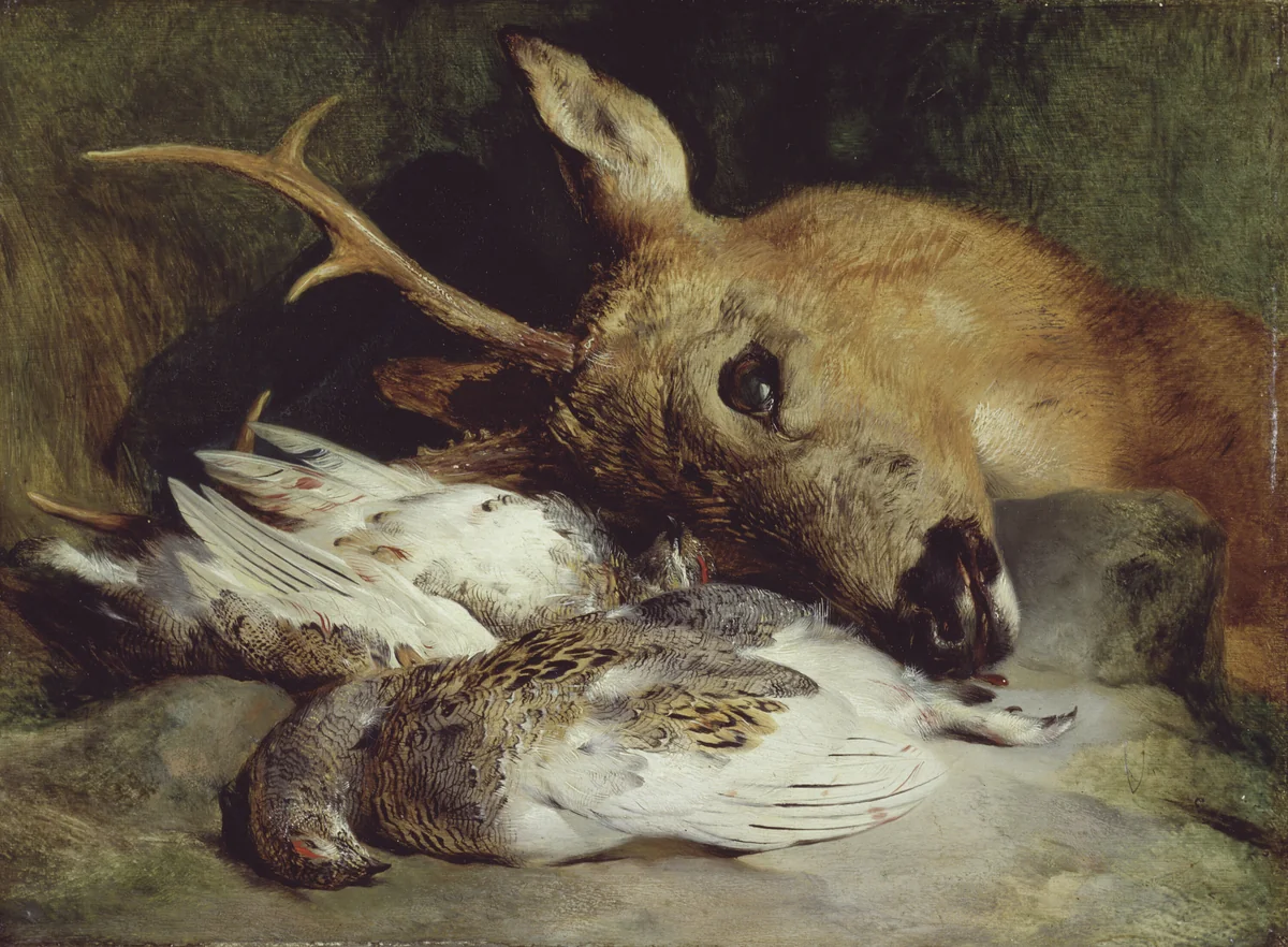Head of a Roebuck and Two Ptarmigan by Edwin Henry Landseer, painting, 1825-1835