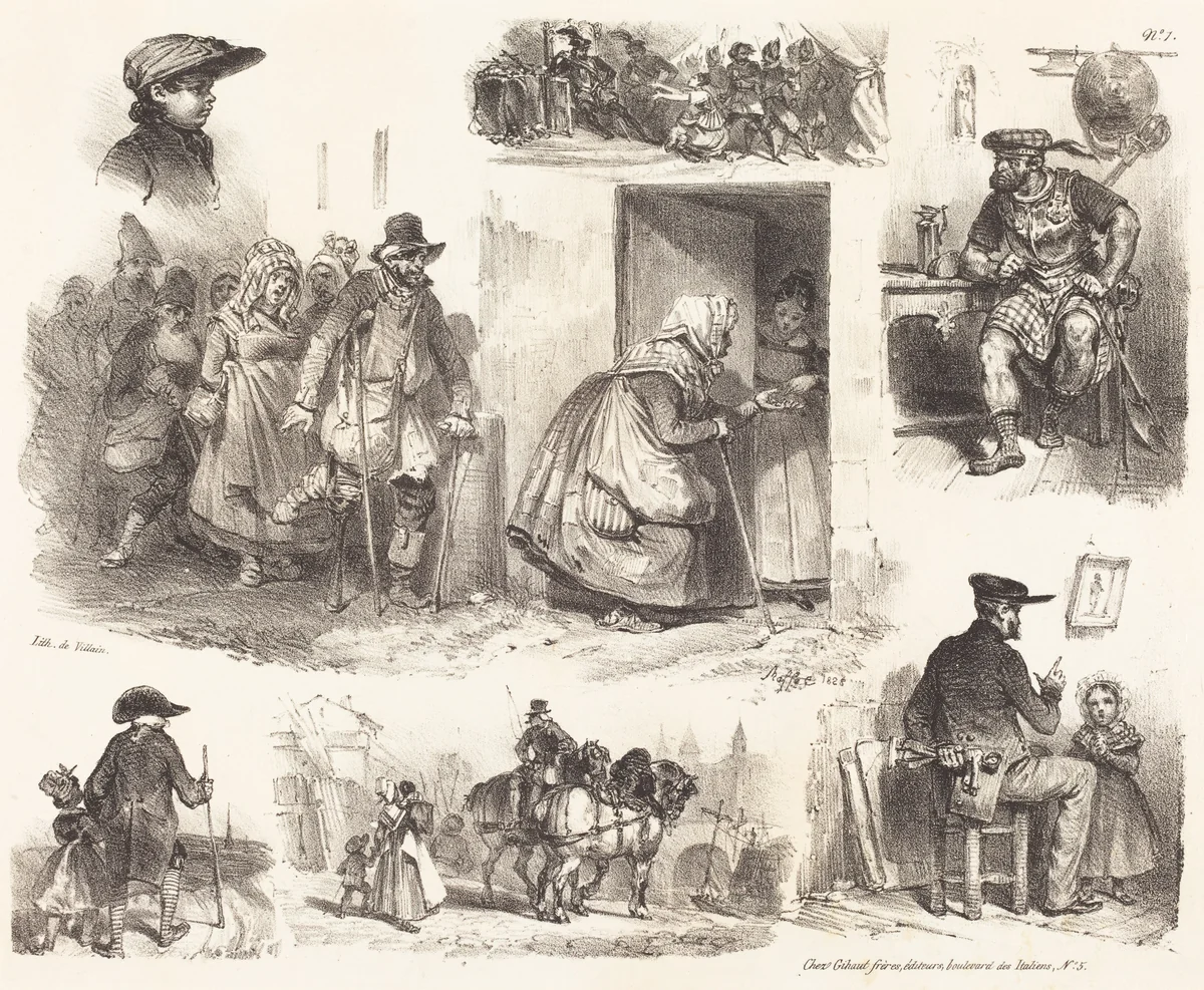 Eight Vignettes of Genre Incidents by Auguste Raffet, print, 1804-1860