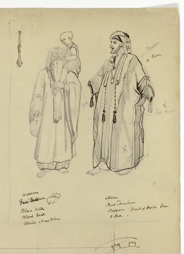 Arabic Man, Woman and Child by Unknown Artist, drawing, 1800-1899