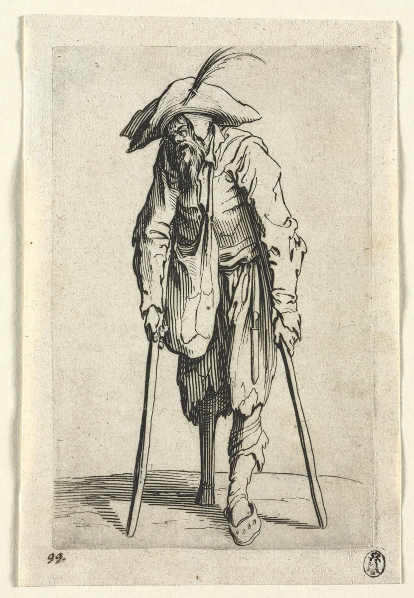The Beggars: Beggar with Wooden Leg by Jacques Callot, print, 1619-1627