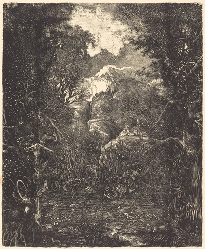 The Towns Behind the Marsh by Rodolphe Bresdin, print, 1868