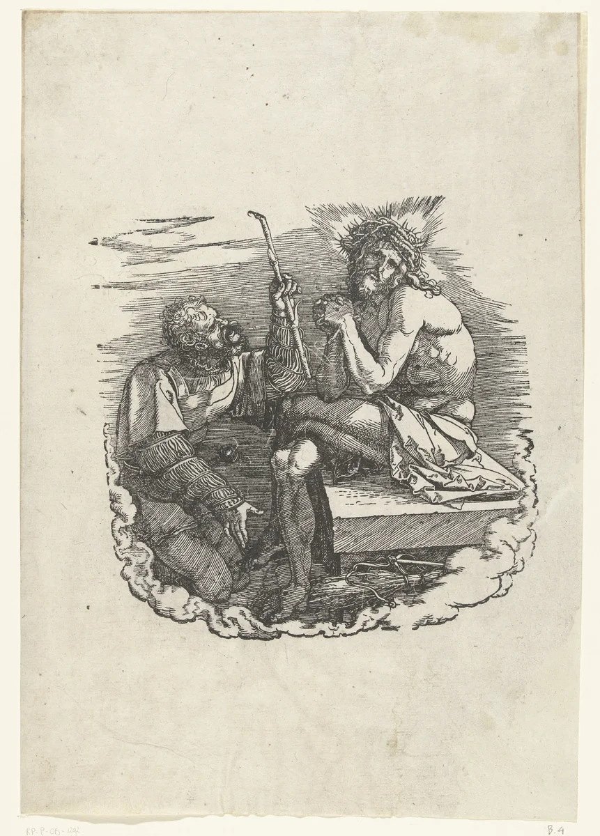 Christus als Man van Smarten, bespot door een soldaat by Albrecht Dürer, print, 1511