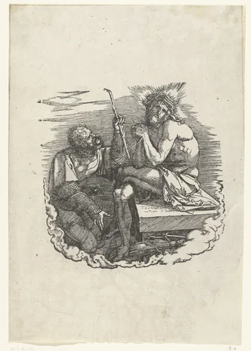 Christus als Man van Smarten, bespot door een soldaat by Albrecht Dürer, print, 1511