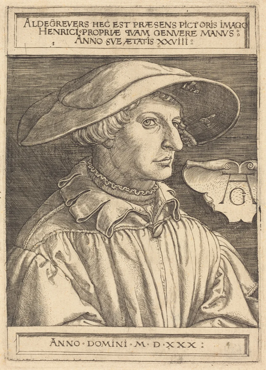 Self-Portrait by Heinrich Aldegrever, print, 1530