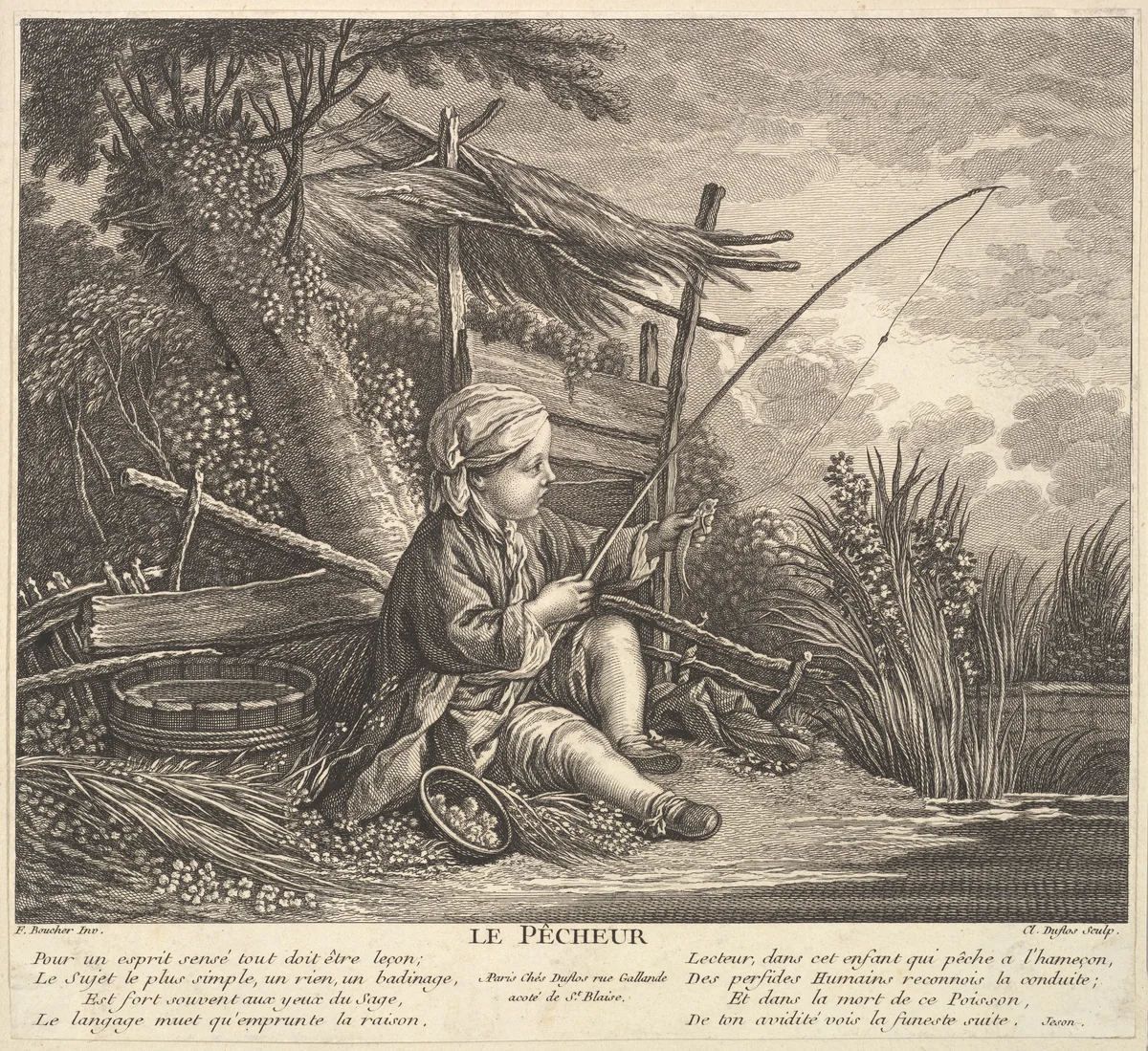 Fisherman by Claude Augustin Duflos le Jeune, print, 1748-1758