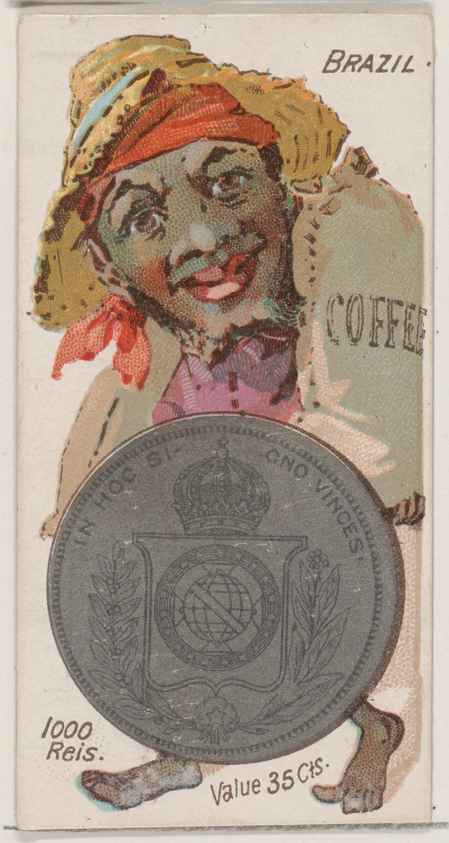 Caricatured Brazilian, 1000 Reis, from the series Coins of All Nations (N72, variation 1) for Duke brand cigarettes by W. Duke, Sons & Co., print, 1889