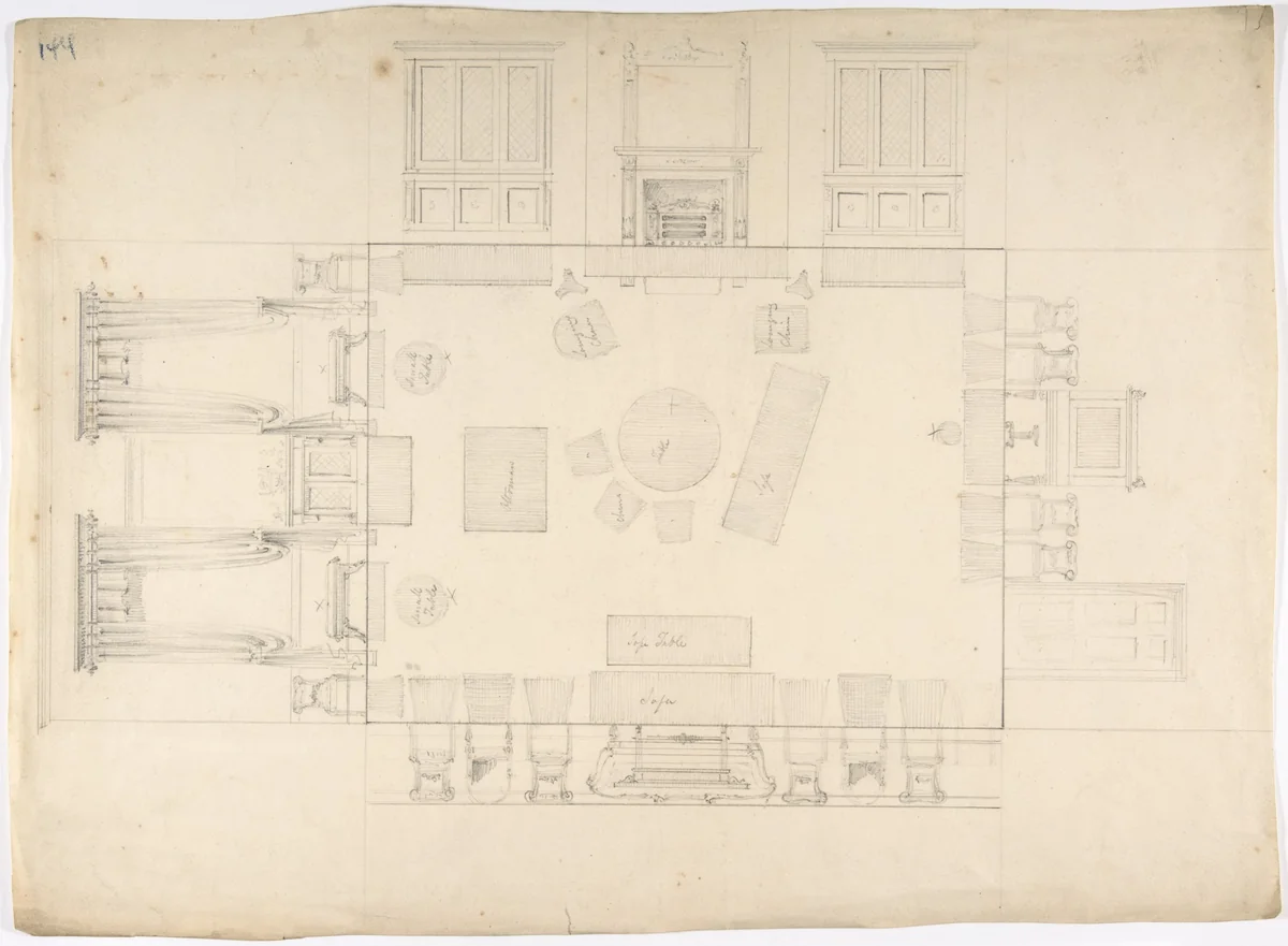 Plan and Elevations of a Room by anonymous, drawing, 1800-1850