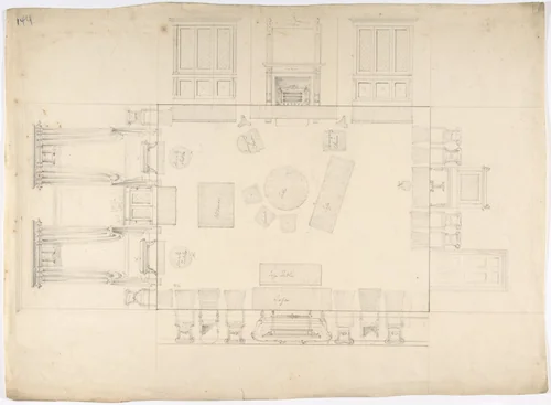 Plan and Elevations of a Room by anonymous, drawing, 1800-1850