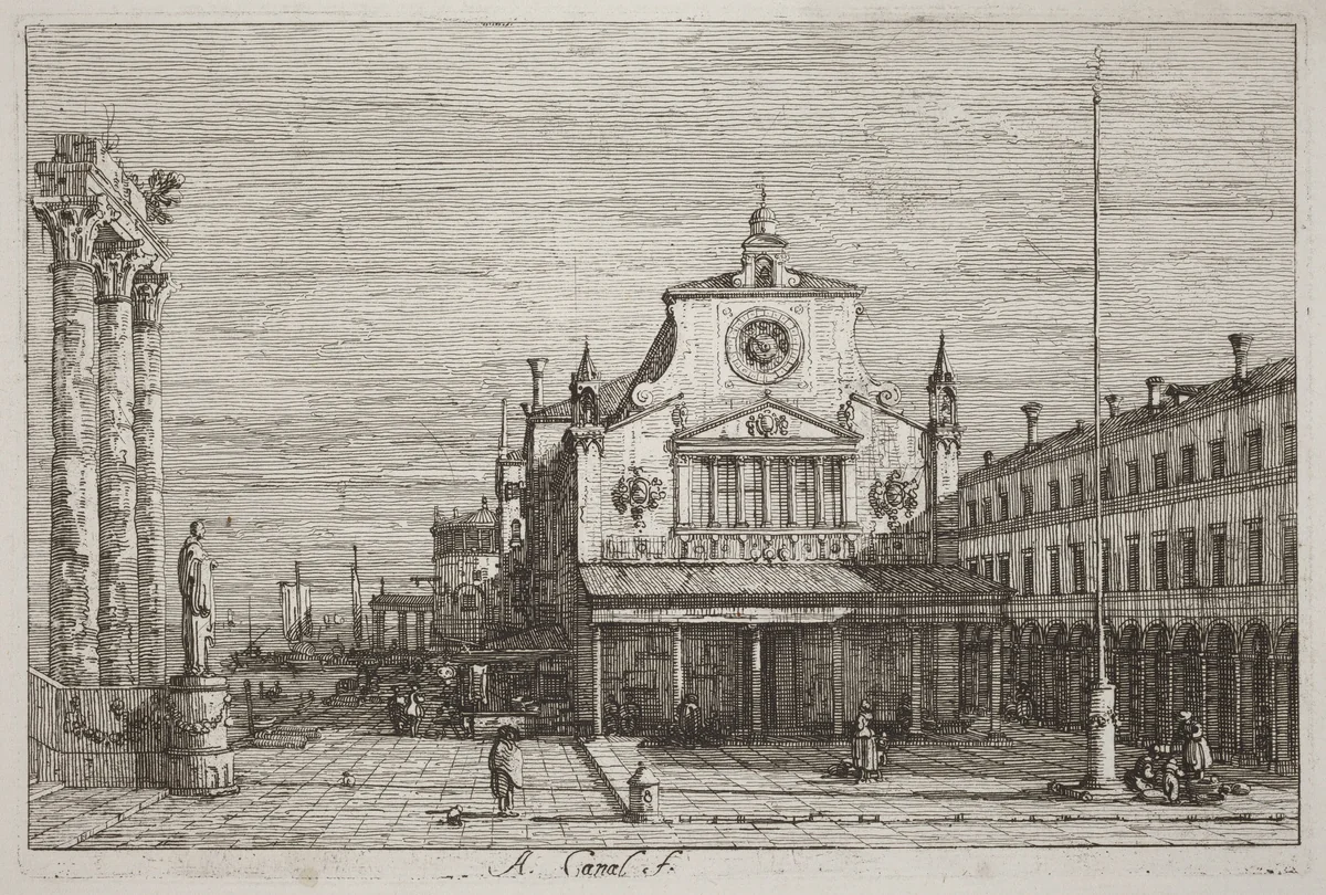 Imaginary View of S. Giacomo di Rialto [upper right] by Canaletto, print, 1735-1746