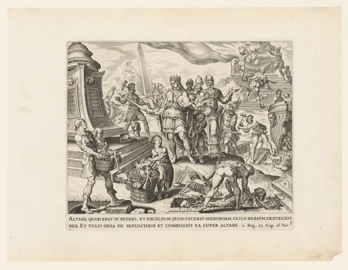 The Destruction of the Altar at Bethel and the Exhumation of the Bones from the Sepulchers by Claes Jansz Visscher, print, 1564-1646