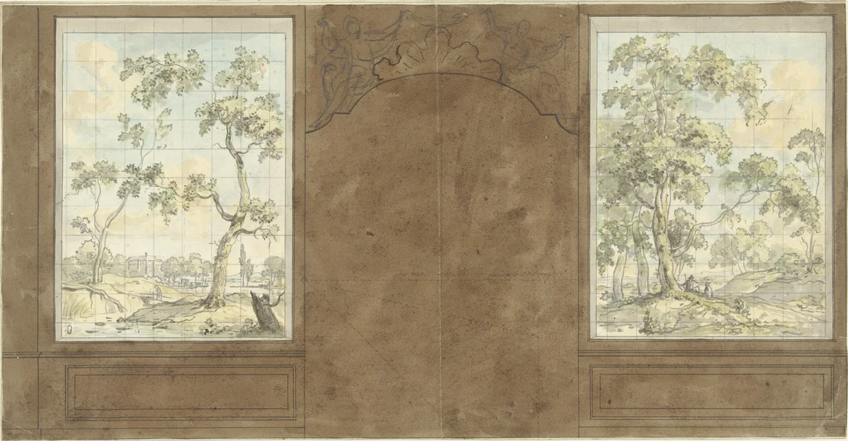 Ontwerp voor de kamerwand in de zaal van Jan de Groot, Keizersgracht 187 by Jurriaan Andriessen, drawing, 1752-1819