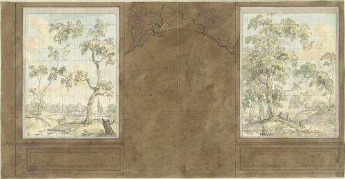 Ontwerp voor de kamerwand in de zaal van Jan de Groot, Keizersgracht 187 by Jurriaan Andriessen, drawing, 1752-1819