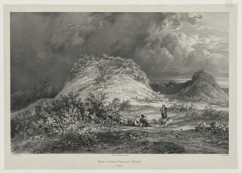 Ruines du Chateau d'Artns pres le huelgoet, Bretagne by Julien Louis Jacottet, print, 1845-1846