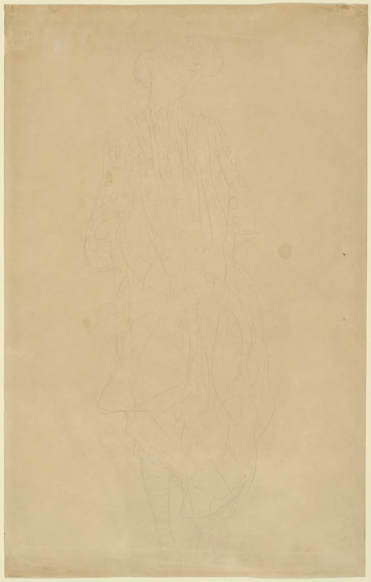 Standing Woman (Stehende Schwangere mit reich ornamentiertem Gewand nach rechts) by Gustav Klimt, drawing, 1905