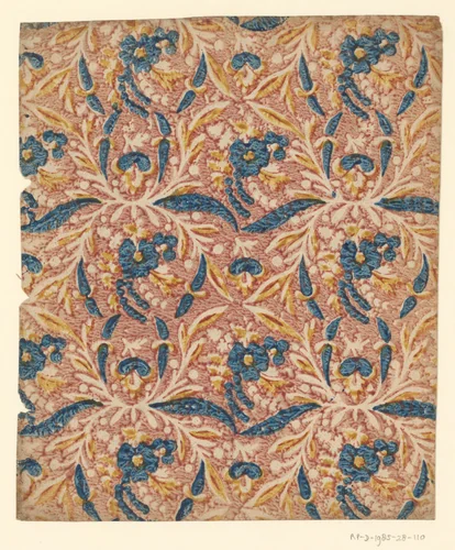 Blad met strooipatroon van uitgespaarde tak met vrucht en bloem by anonymous, other, 1750-1900