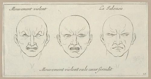 Mouvement Violent, Mouvement violent ou le coeur seroidit, La Jalousie, from "Caractères des passions, gravés sur les desseins de l'illustre Monsieur le Brun" by Sébastien Le Clerc, print, 1695-1720