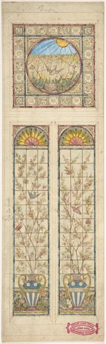 Design for a stained glass window by Alexander Gibbs, drawing, 1866-1892