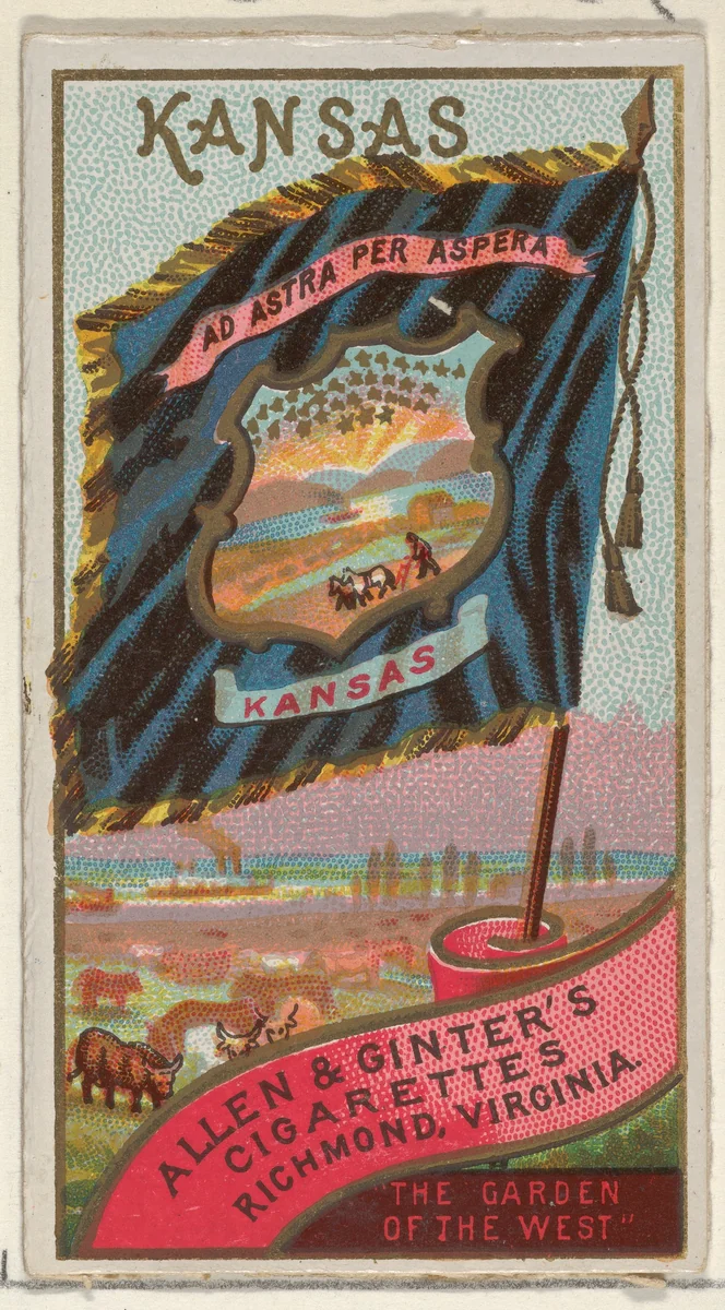Kansas, from Flags of the States and Territories (N11) for Allen & Ginter Cigarettes Brands by Allen & Ginter, print, 1888